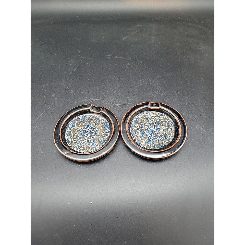Vintage Sm Takahashi Ashtray MMC Blue Flowers 1970's? Hand Decorated Stoneware